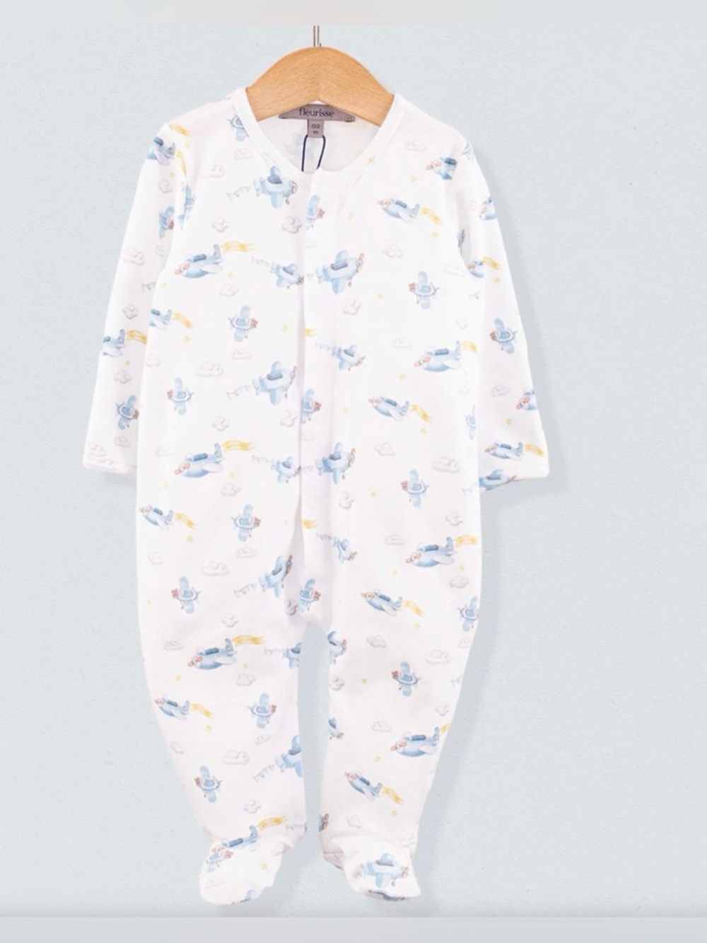 Fleurisse Airplane Pima Sky Adventure Footie with Matching Hat Size 3 -6 Months